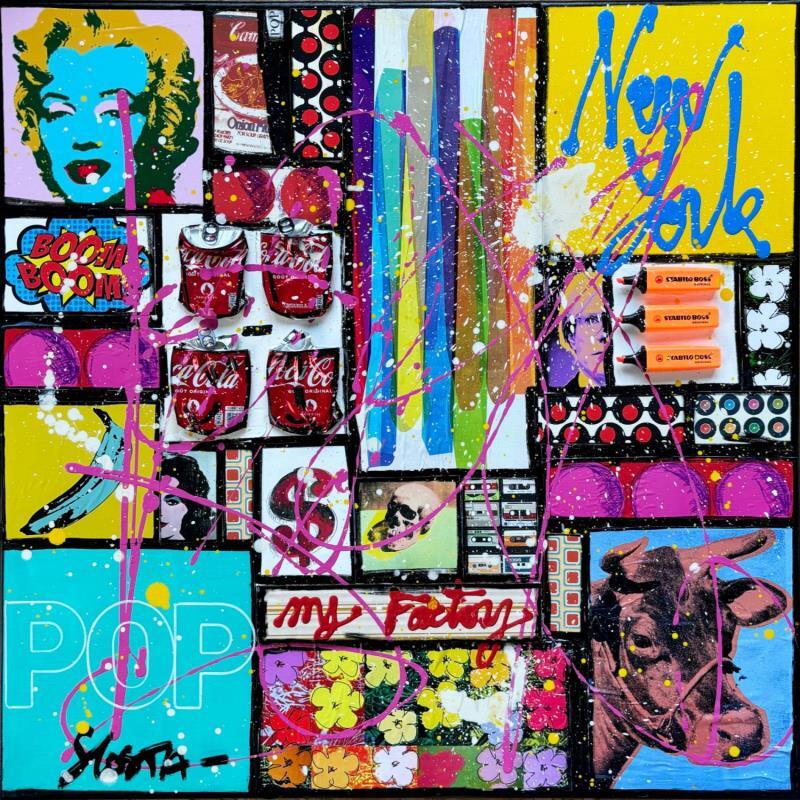 Painting POP NY  by Costa Sophie | Painting Pop-art Pop icons Acrylic Gluing Upcycling