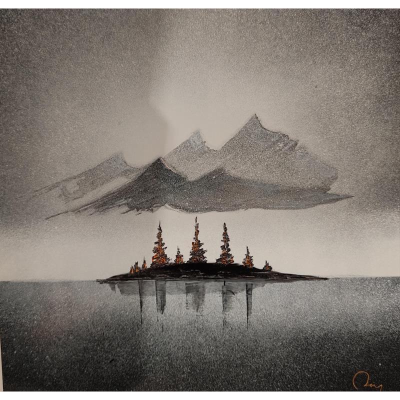 Peinture White Winter par Rey Julien | Tableau Figuratif Feuille d'or, Laque Nature, Noir & blanc, Paysages