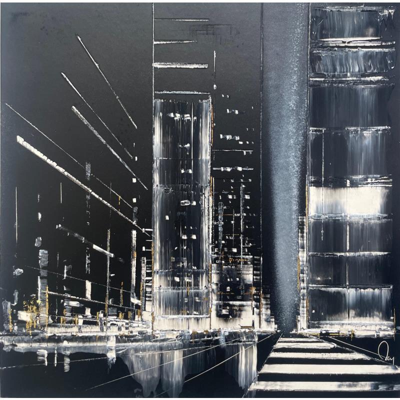 Painting The Beauty of the Night by Rey Julien | Painting Figurative Urban Black & White Gold leaf Lacquer