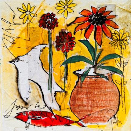 Painting Colombe by Colombo Cécile | Painting Naive art Acrylic, Gluing, Ink, Pastel, Watercolor Nature, Still-life