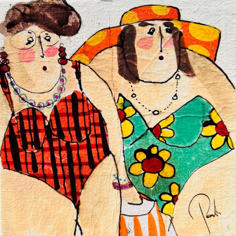 Painting Josephin et Bernadette by Colombo Cécile | Painting Naive art Acrylic, Gluing, Ink, Pastel, Watercolor Life style, Portrait