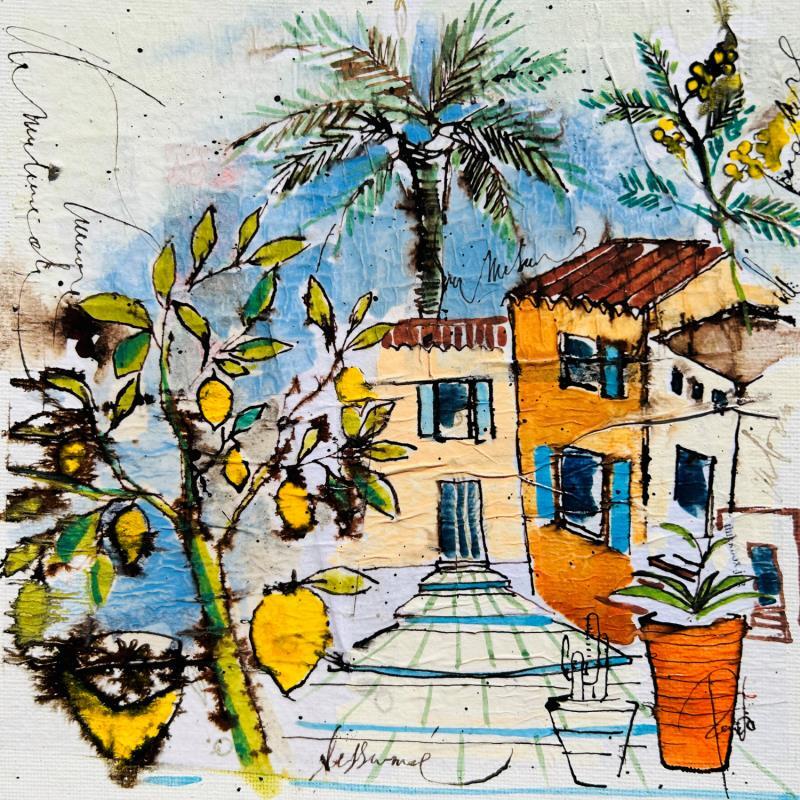 Painting Citrons et mimosas by Colombo Cécile | Painting Naive art Acrylic, Gluing, Ink, Pastel, Watercolor Landscapes, Life style, Nature, Pop icons