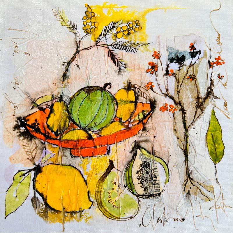 Gemälde La coupe aux fruits von Colombo Cécile | Gemälde Figurativ Acryl, Aquarell, Collage, Pastell, Tinte Natur, Pop-Ikonen, Stillleben