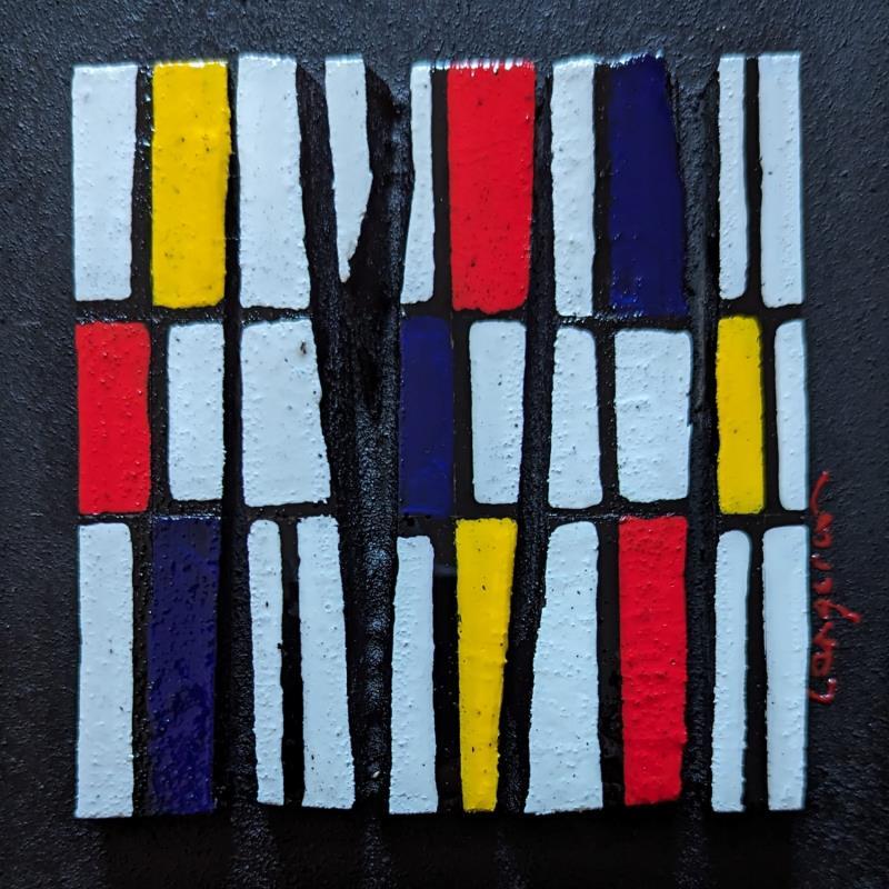 Peinture Bc6 hommage Mondrian par Langeron Luc | Tableau Matiérisme Bois Acrylique Résine