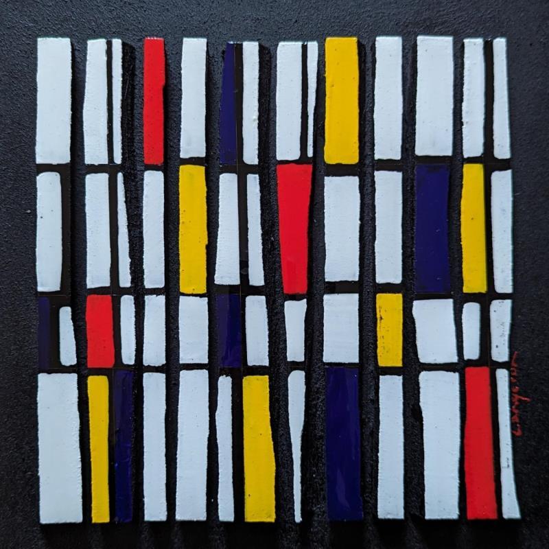 Peinture Bc10 hommage Mondrian par Langeron Luc | Tableau Matiérisme Bois Acrylique Résine