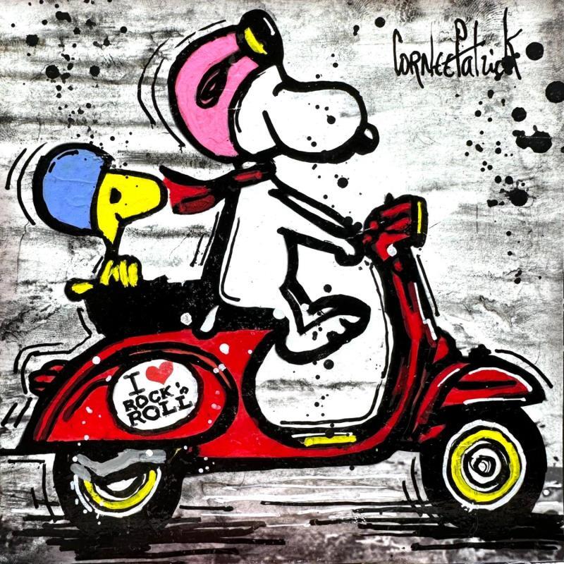 Painting Snoopy, I love rock 'n roll by Cornée Patrick | Painting Pop-art Pop icons Graffiti Oil