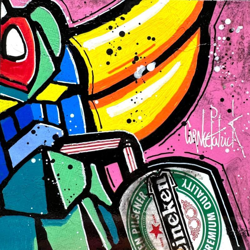 Peinture Goldorak, Heineken par Cornée Patrick | Tableau Pop-art Société Cinéma Icones Pop Graffiti Huile