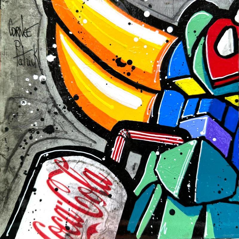 Gemälde Goldorak, Coca Cola von Cornée Patrick | Gemälde Pop-Art Gesellschaft Kino Pop-Ikonen Graffiti Öl