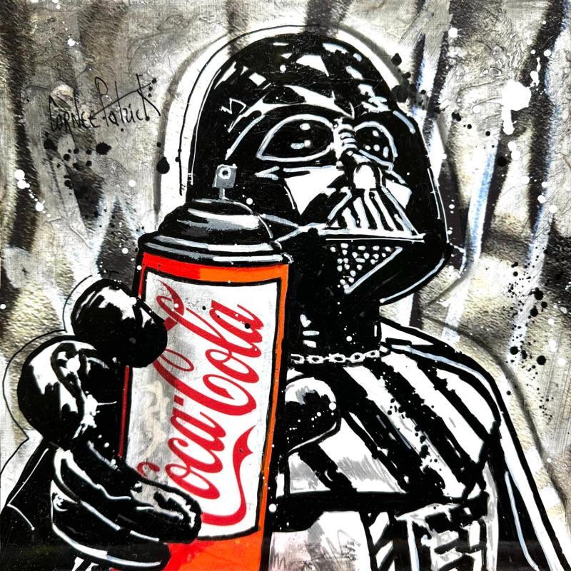 Peinture Dark Vador aime le Coca Cola par Cornée Patrick | Tableau Pop-art Cinéma Icones Pop Noir & blanc Graffiti Huile