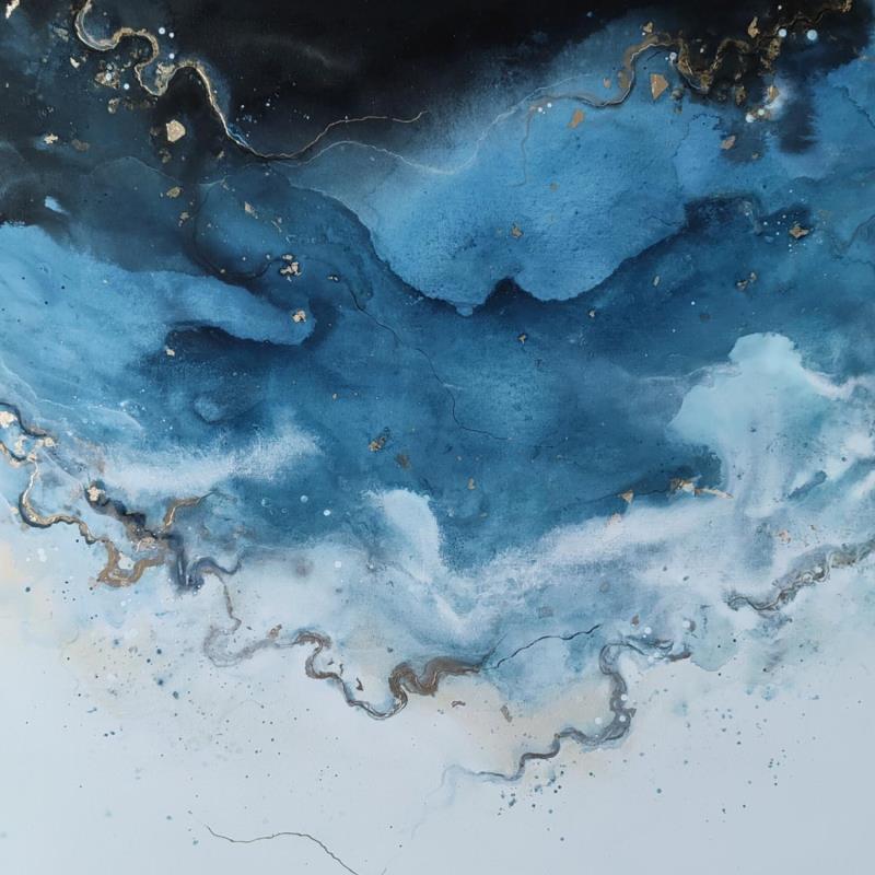 Painting ORAGE by Valade Leslie | Painting Abstract Landscapes Marine Nature Acrylic Ink Gold leaf Lacquer