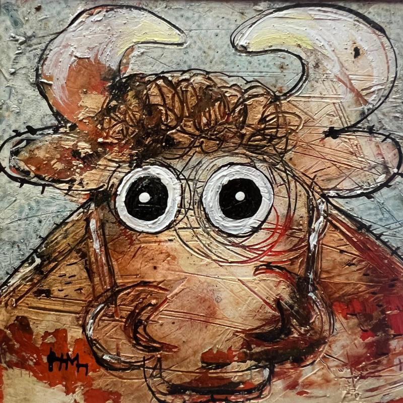 Peinture Little Bull par Maury Hervé | Tableau Art Singulier Animaux Posca Encre Sable