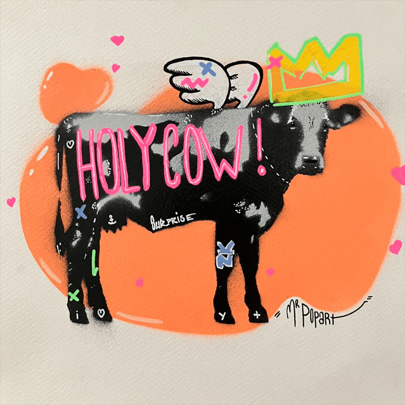 Gemälde HOLY COW! von MR.P0pArT | Gemälde Pop-Art Acryl, Graffiti Tiere