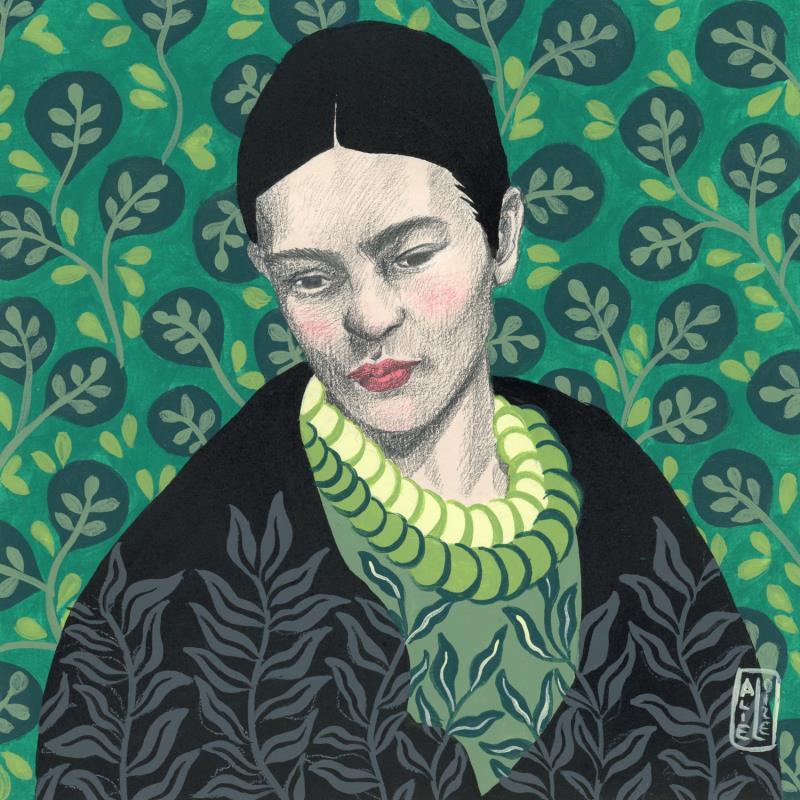 Gemälde Frida #9 von Alie Loizel | Gemälde Figurativ Acryl Natur, Pop-Ikonen, Porträt