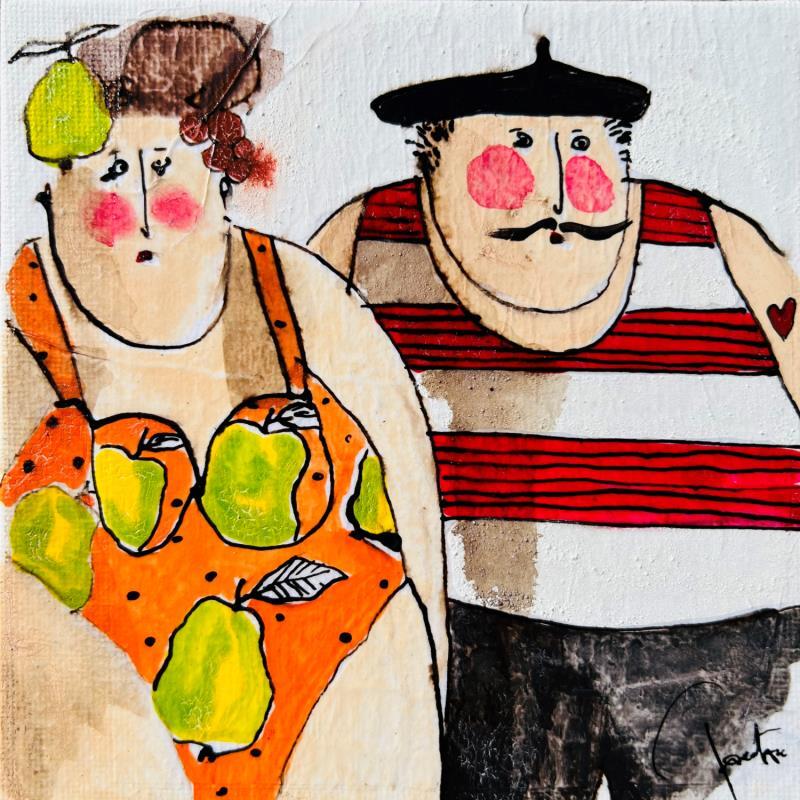 Painting Maria et Mario by Colombo Cécile | Painting Naive art Acrylic, Gluing, Ink, Pastel, Watercolor Life style, Portrait