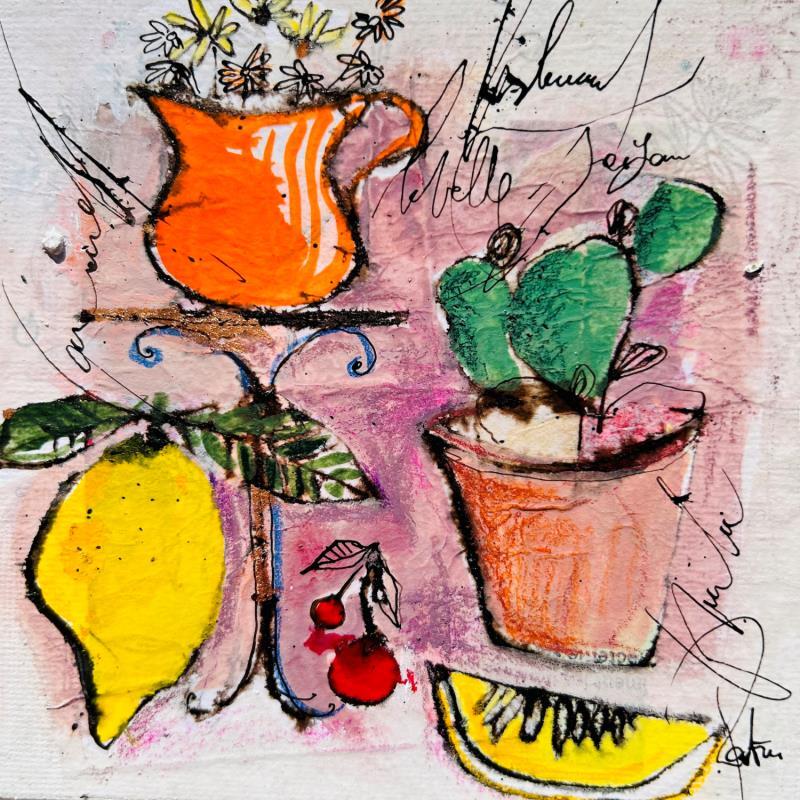 Gemälde Jus d' agrumes von Colombo Cécile | Gemälde Naive Kunst Acryl, Aquarell, Collage, Pastell, Tinte Stillleben