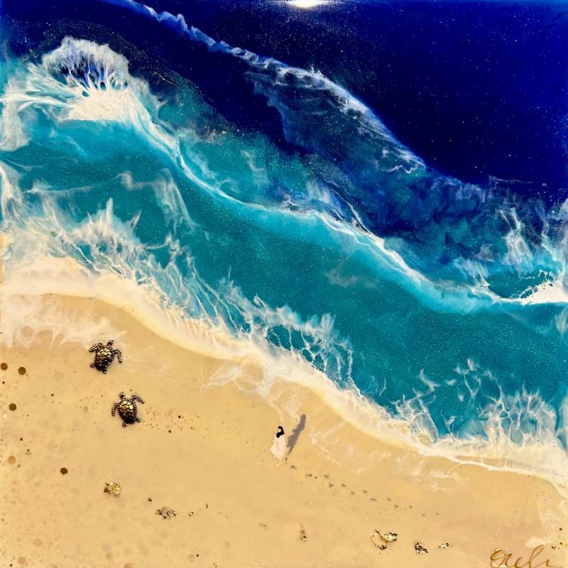 Peinture Eternité sur le rivage par Aurélie Lafourcade painter | Tableau Figuratif Marine Minimaliste Acrylique Résine
