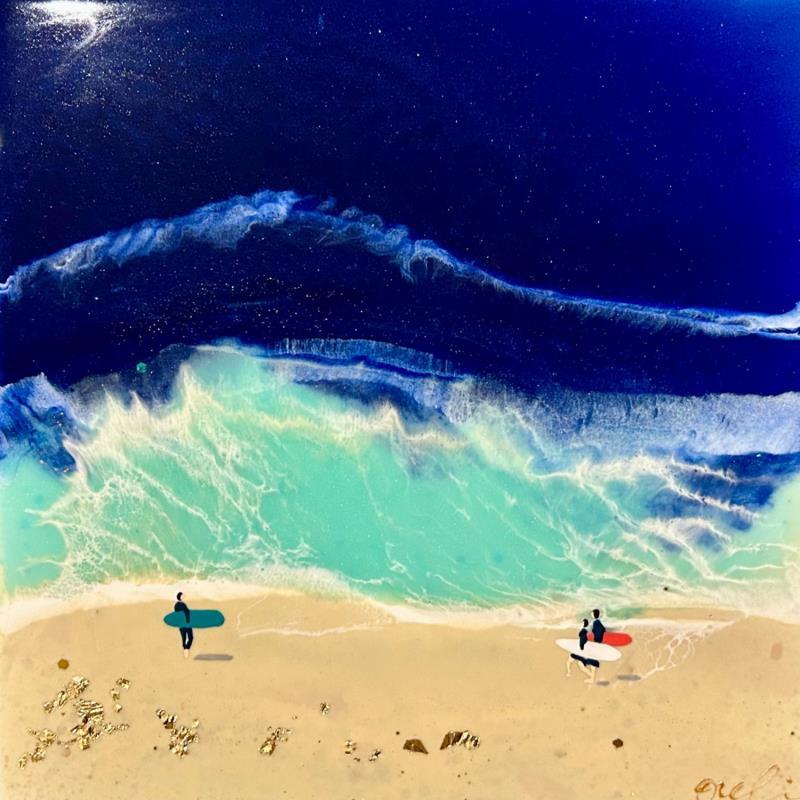 Peinture Amour infini des vagues par Aurélie Lafourcade painter | Tableau Figuratif Marine Minimaliste Acrylique Résine