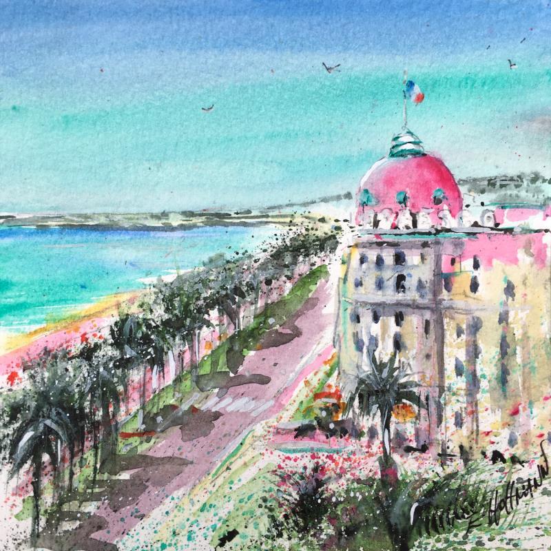 Painting Nice Promenade et Negresco  by Hoffmann Elisabeth | Painting Figurative Urban Watercolor