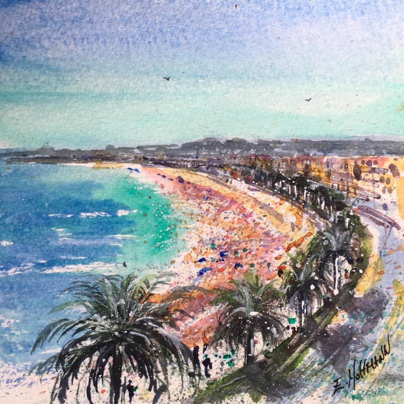 Painting Nice Promenade ou plage  by Hoffmann Elisabeth | Painting Figurative Watercolor Urban