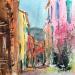 Gemälde Nice ruelle tranquille et colorée  von Hoffmann Elisabeth | Gemälde Figurativ Urban Aquarell