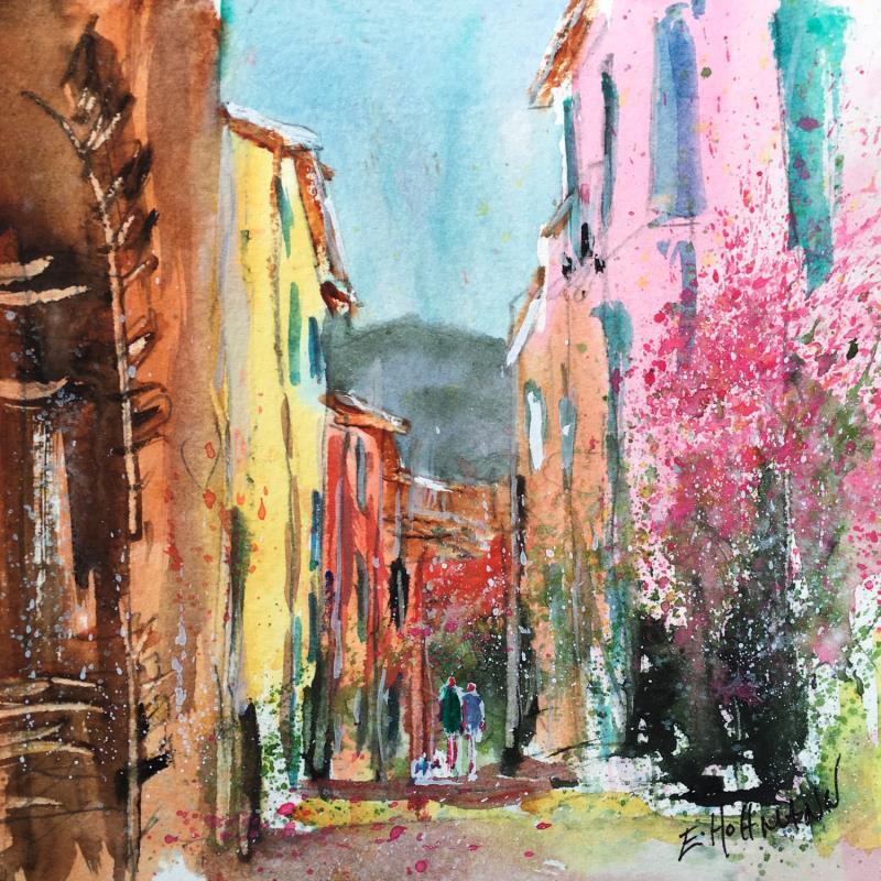 Peinture Nice ruelle tranquille et colorée  par Hoffmann Elisabeth | Tableau Figuratif Urbain Aquarelle