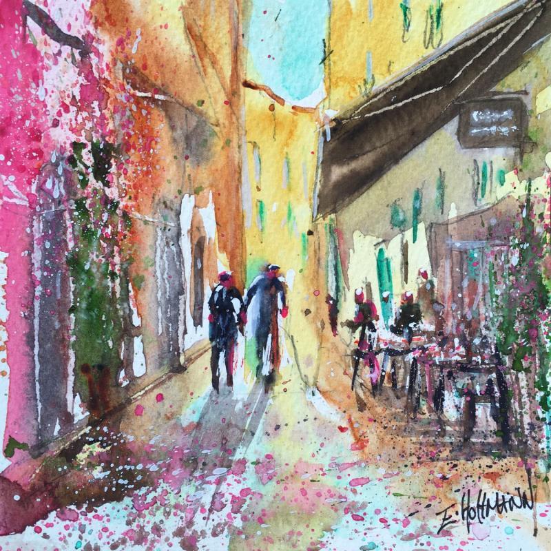 Painting Nice Promenade colorée  by Hoffmann Elisabeth | Painting Figurative Watercolor Urban
