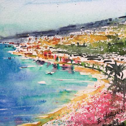 Painting Nice Promenade des anglais aux bougainvilliers  by Hoffmann Elisabeth | Painting Figurative Watercolor Marine, Urban