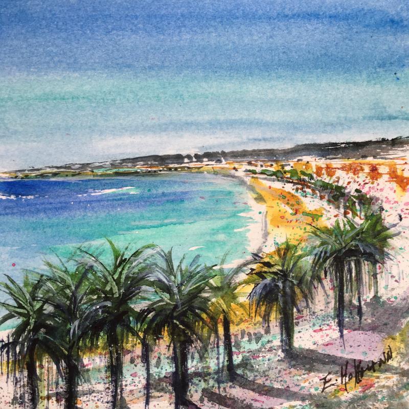 Painting Nice les palmiers de la promenade  by Hoffmann Elisabeth | Painting Figurative Watercolor Urban