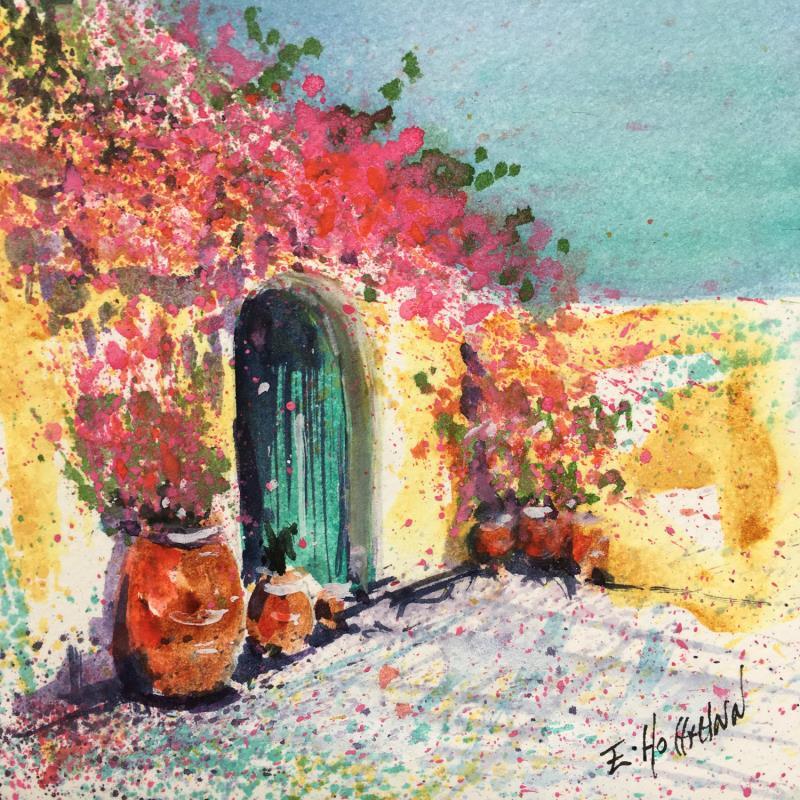 Painting Bougainvilliers  by Hoffmann Elisabeth | Painting Figurative Watercolor Life style, Urban