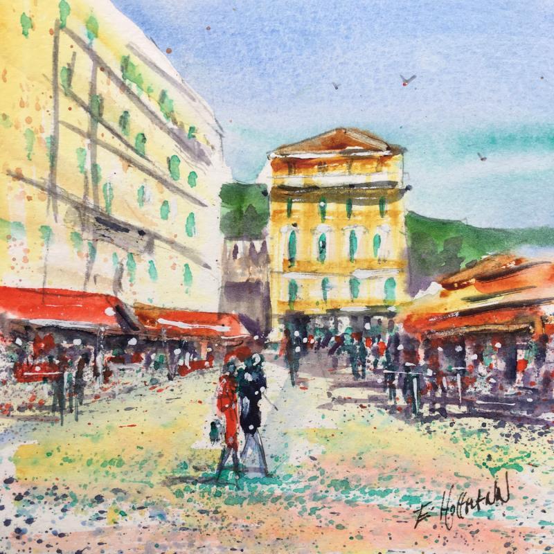 Peinture Nice Cours Saleya par Hoffmann Elisabeth | Tableau Figuratif Aquarelle Urbain