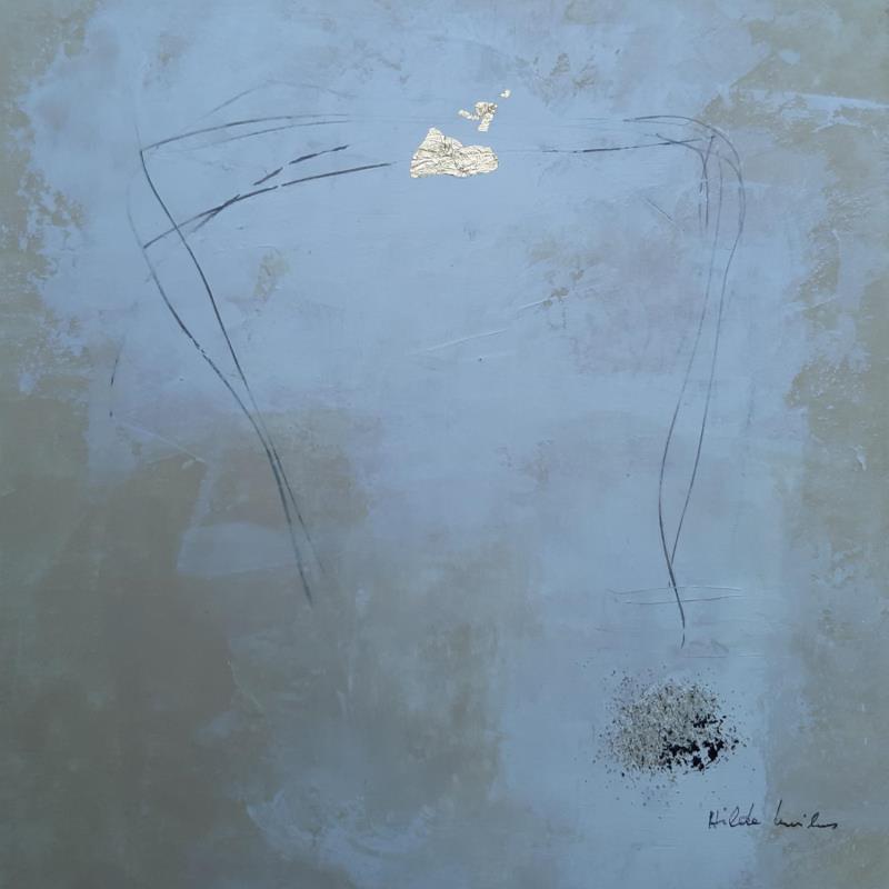 Gemälde abstract beige A 77 von Wilms Hilde | Gemälde Abstrakt Acryl Collage Blattgold