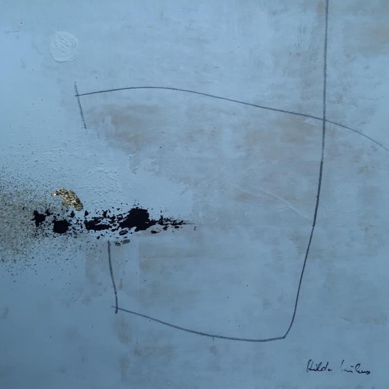 Gemälde abstract white A 80 von Wilms Hilde | Gemälde Abstrakt Acryl Collage Blattgold