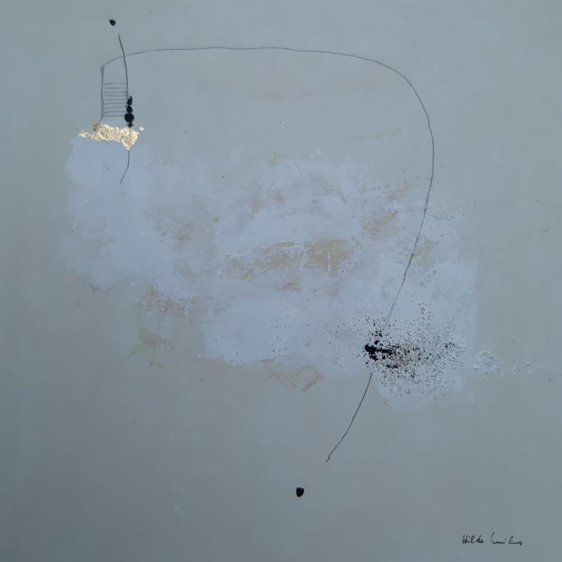 Gemälde abstract beige B 77 von Wilms Hilde | Gemälde Abstrakt Pappe Acryl Collage Blattgold