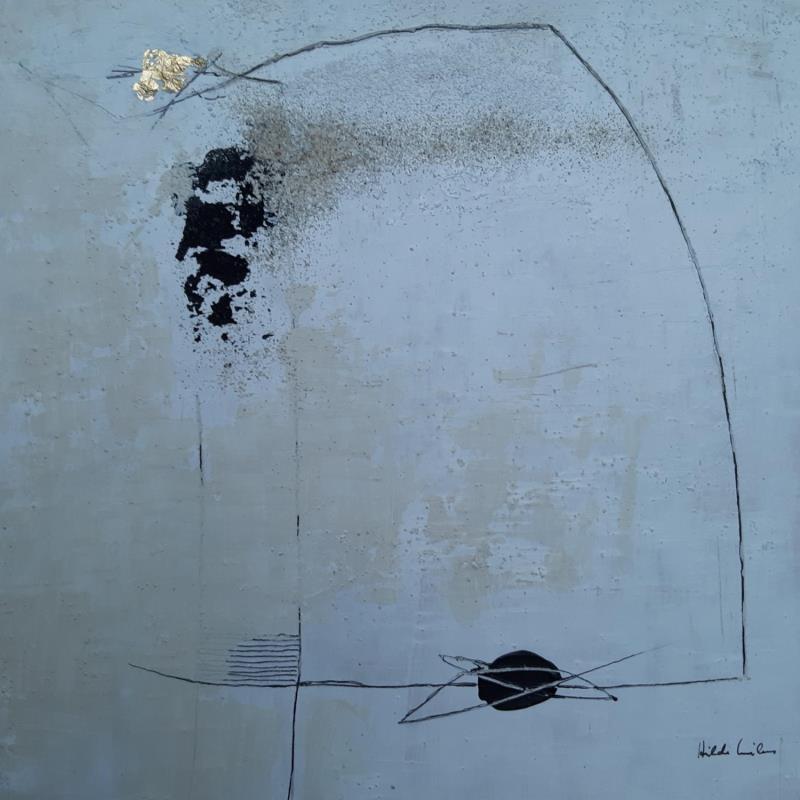 Gemälde abstract white B 82 von Wilms Hilde | Gemälde Abstrakt Acryl Collage Blattgold