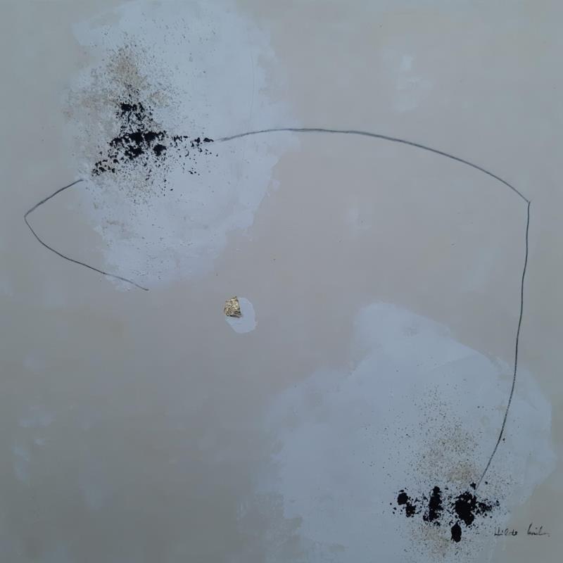 Gemälde abstract beige C 91 von Wilms Hilde | Gemälde Abstrakt Pappe Acryl Collage Blattgold