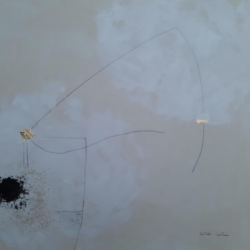 Peinture abstract beige C 93 par Wilms Hilde | Tableau Abstrait Acrylique Collage Feuille d'or