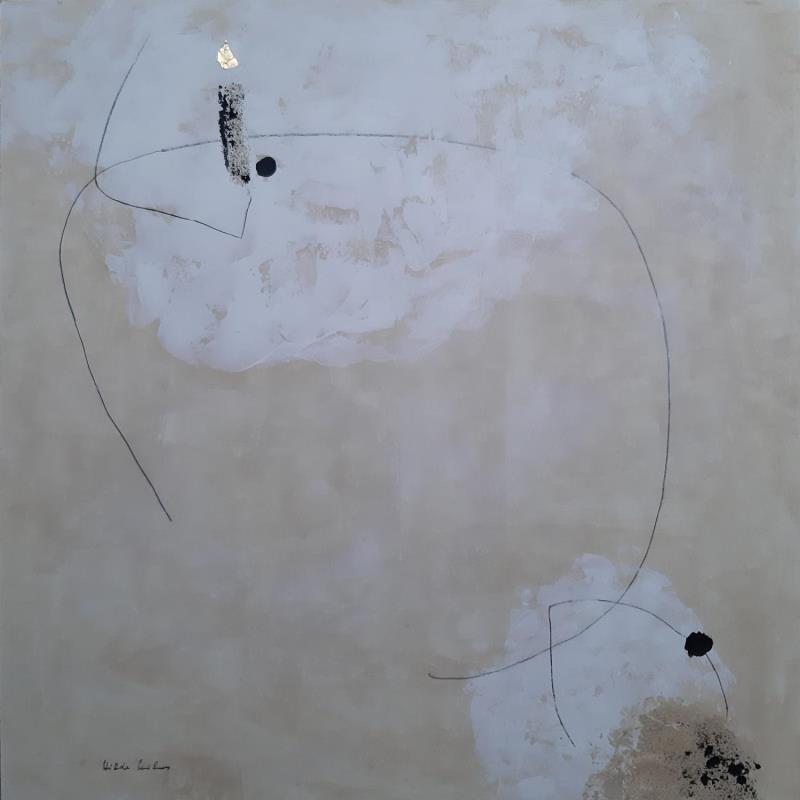 Gemälde abstract beige D 69 von Wilms Hilde | Gemälde Abstrakt Acryl Collage Blattgold