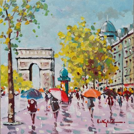 Painting CHAMPS ELYSEES SOUS LA PLUIE by Euger | Painting Figurative Acrylic Life style, Society, Urban