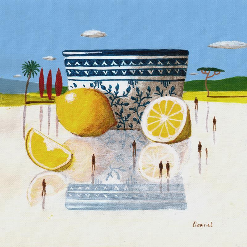 Gemälde citrons von Lionnet Pascal | Gemälde Surrealismus Landschaften Alltagsszenen Stillleben Acryl
