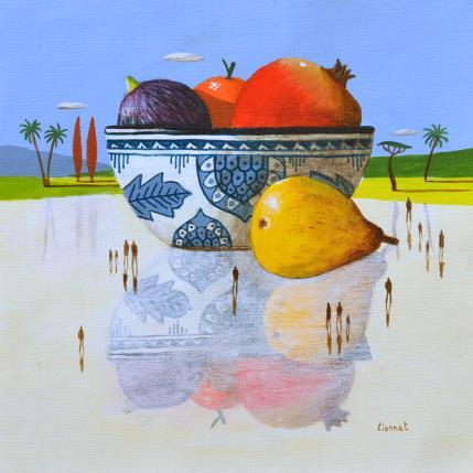 Painting coupe de fruits by Lionnet Pascal | Painting Surrealism Acrylic Landscapes, Life style, Still-life