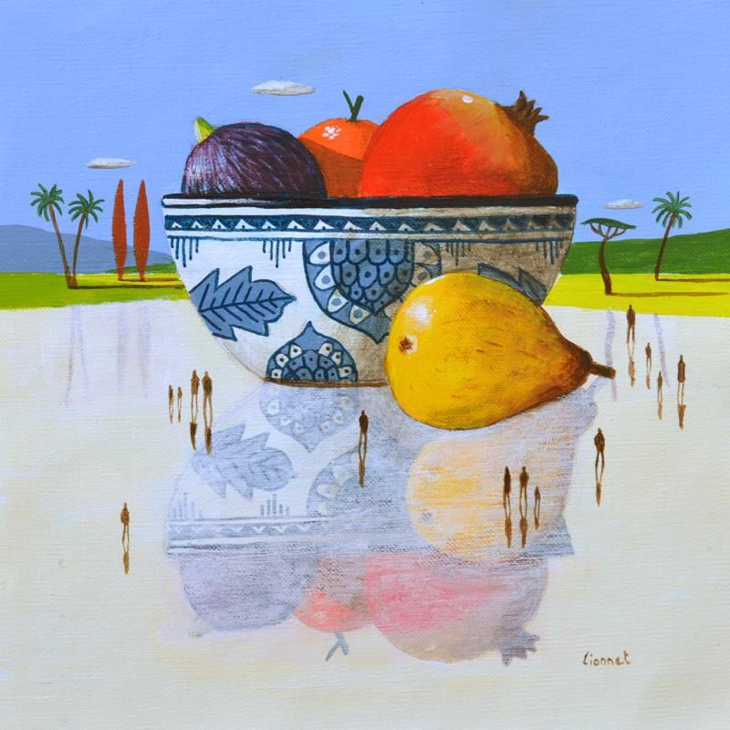 Painting coupe de fruits by Lionnet Pascal | Painting Surrealism Landscapes Life style Still-life Acrylic