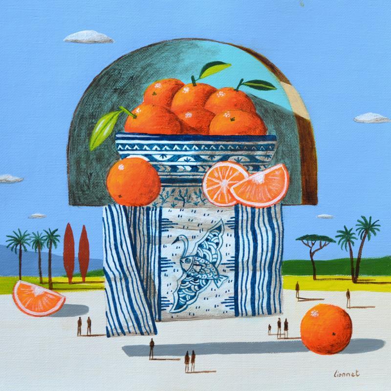 Peinture coupe d'oranges par Lionnet Pascal | Tableau Surréalisme Paysages Scènes de vie Natures mortes Acrylique
