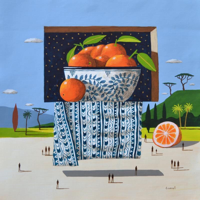 Painting  oranges de nuit by Lionnet Pascal | Painting Surrealism Landscapes Life style Still-life Acrylic