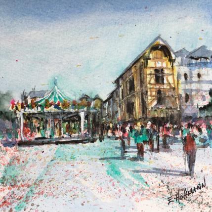 Painting Troyes 176 Le carousel by Hoffmann Elisabeth | Painting Figurative Watercolor Urban