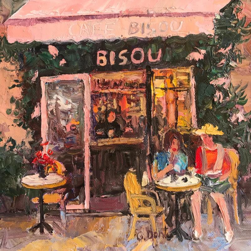 Peinture Café parisien Bisou par Dontu Grigore | Tableau Figuratif Urbain Huile