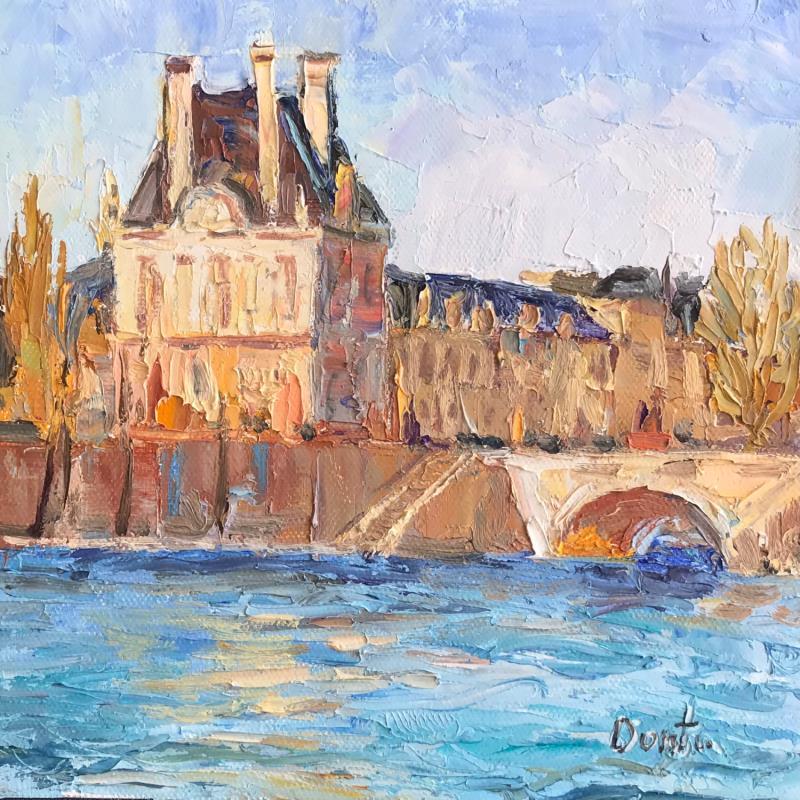 Peinture Le musée du Louvre au bord de la Seine  par Dontu Grigore | Tableau Figuratif Urbain Huile