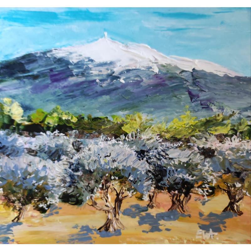 Peinture Le Mont Ventoux et les oliviers de Provence par Rey Ewa | Tableau Figuratif Paysages Acrylique