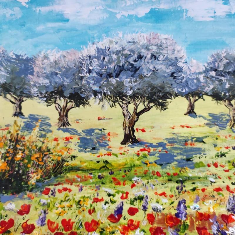 Painting L'éveil de la nature en Provence by Rey Ewa | Painting Figurative Landscapes Acrylic