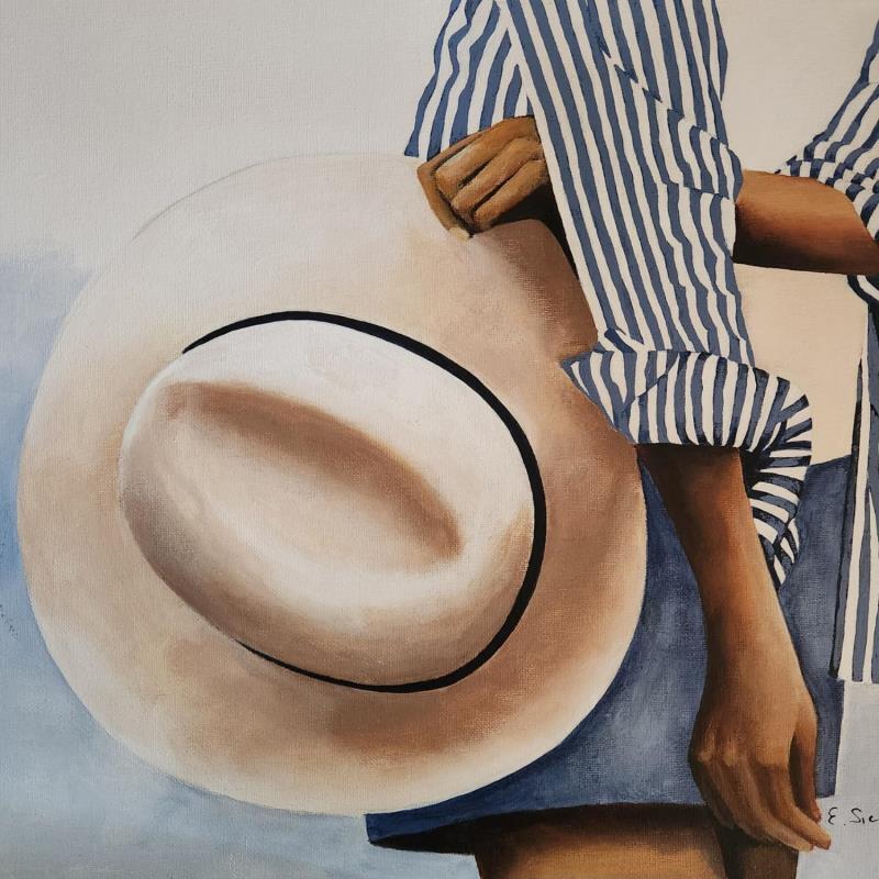 Gemälde Chapeau blanc von Sie Evelyne | Gemälde Figurativ Alltagsszenen Acryl