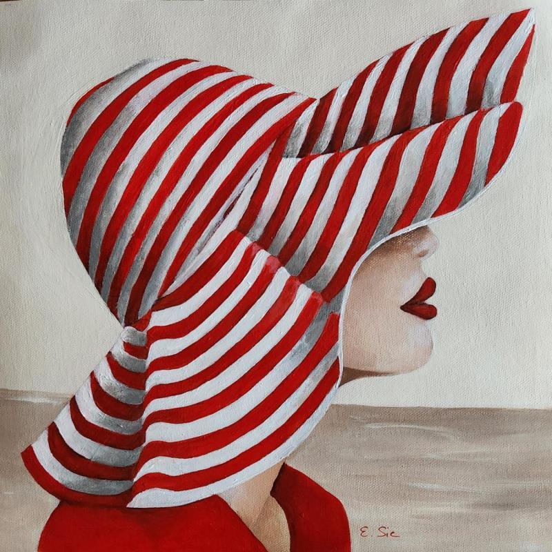 Painting L'élégante rouge by Sie Evelyne | Painting Figurative Life style Acrylic
